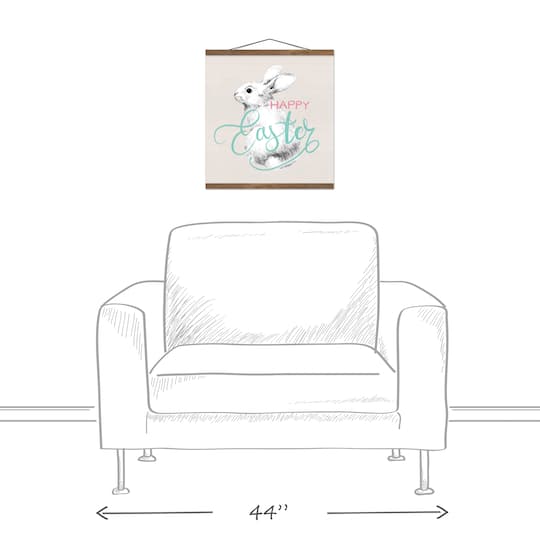 Happy Easter Sketch Bunny Teak Hanging Canvas
